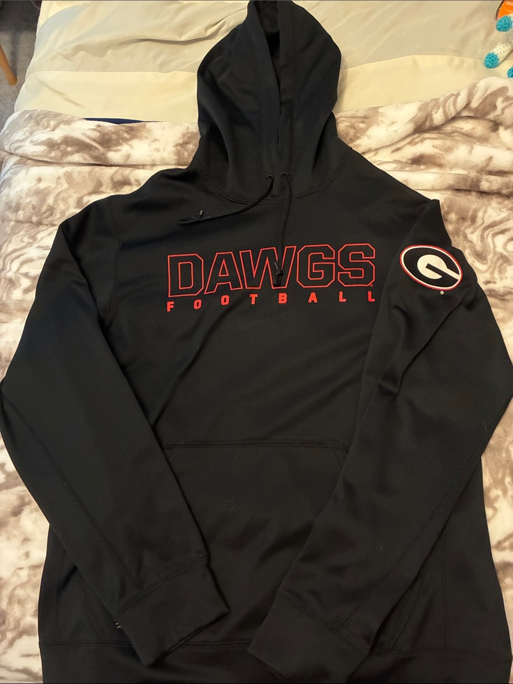 Nike Black Hoodie with Red DAWGS Football Chest Logo